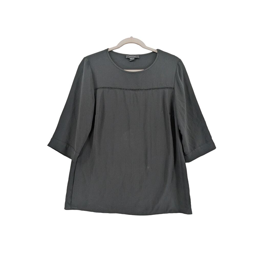 Atmosphere Crew Neck‎ Blouse 6 Black Womens 3/4 Sleeve Ladder Accent Preppy Work